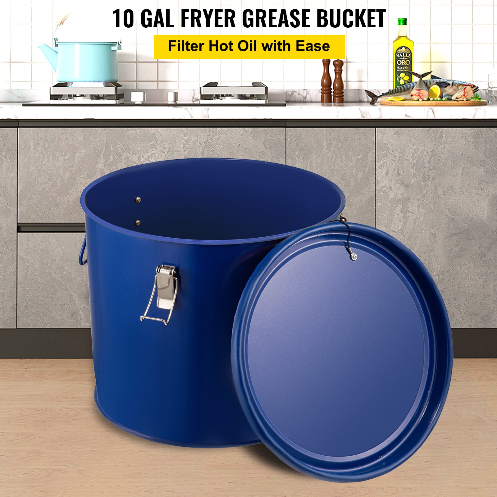 VEVOR Fryer Grease Bucket Oil Disposal Caddy 10 Gal Oil Bucket w/ Lid