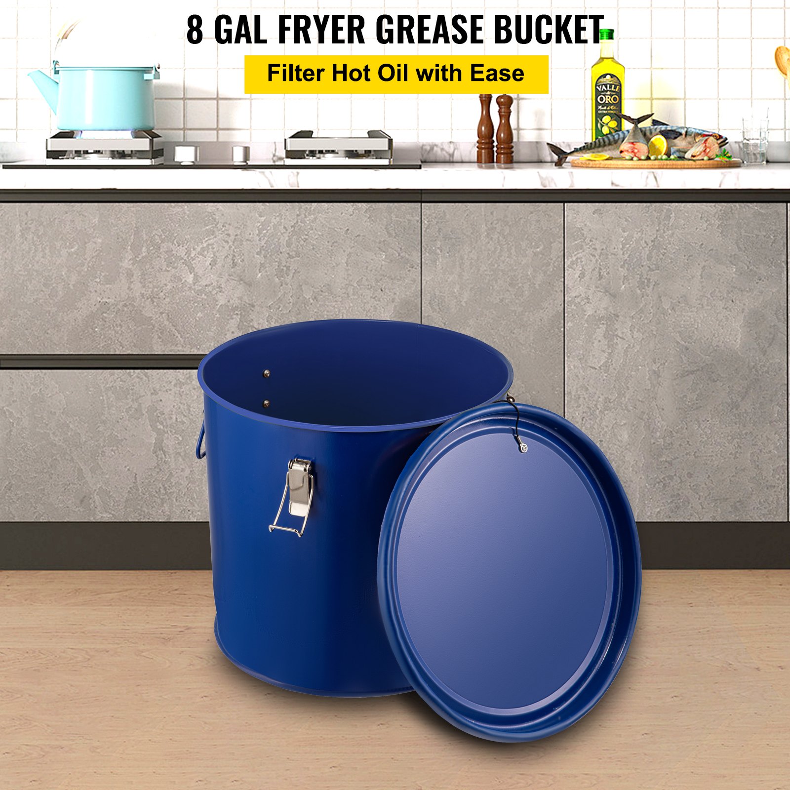 VEVOR Fryer Grease Bucket 8 Gal Oil Disposal Caddy Steel Fryer Oil