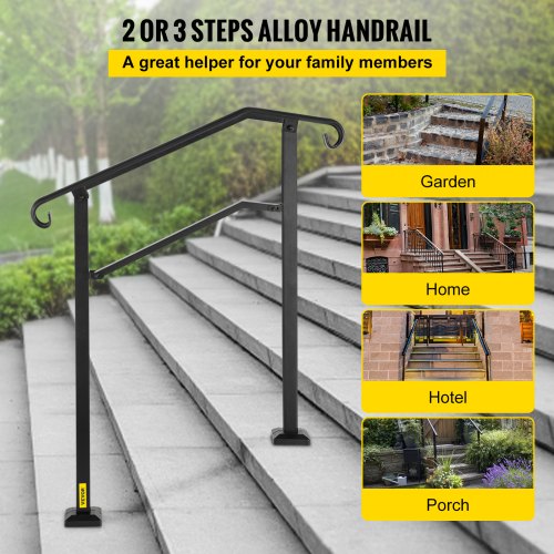 VEVOR Stair Railing Hand Rail Kit Fit 2 or 3 Steps Alloy Metal Step ...