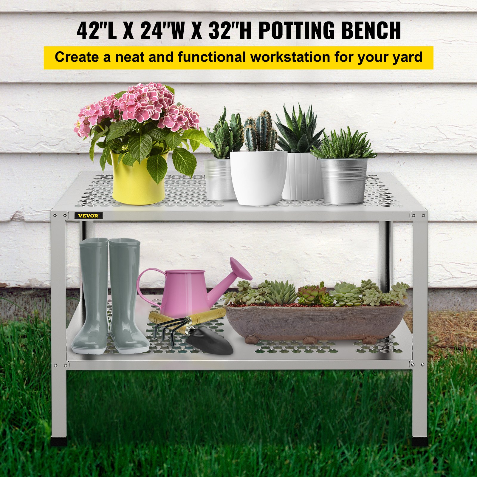 VEVOR Potting Bench Table Garden Work Planting Bench Aluminum Alloy 42 ...