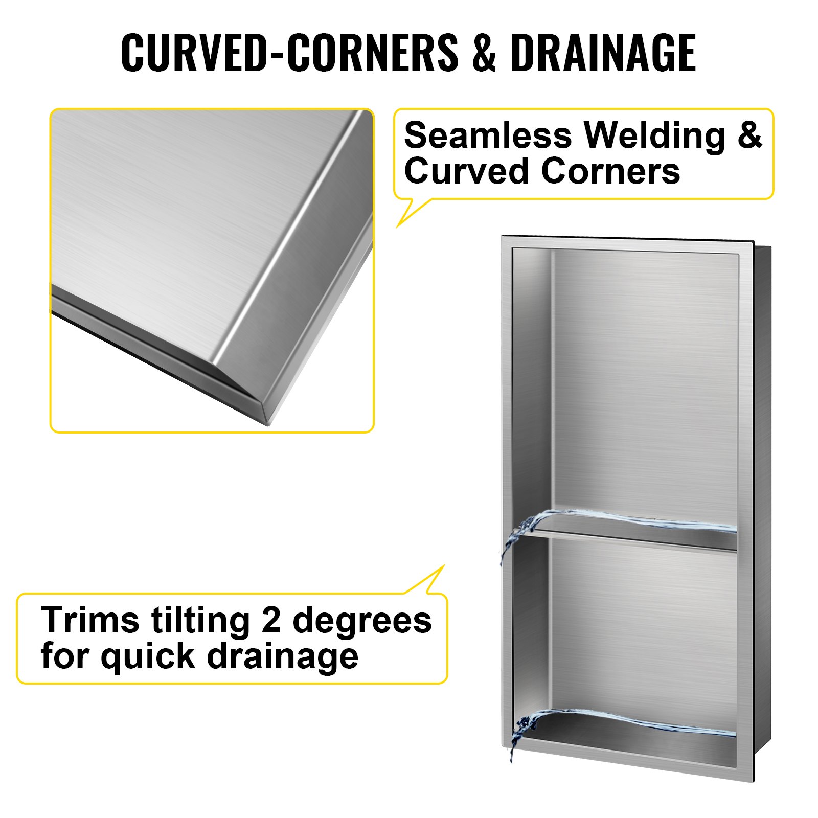 VEVOR Shower Niche Stainless Steel, 12'' x 24'' x 4'', Wallinserted