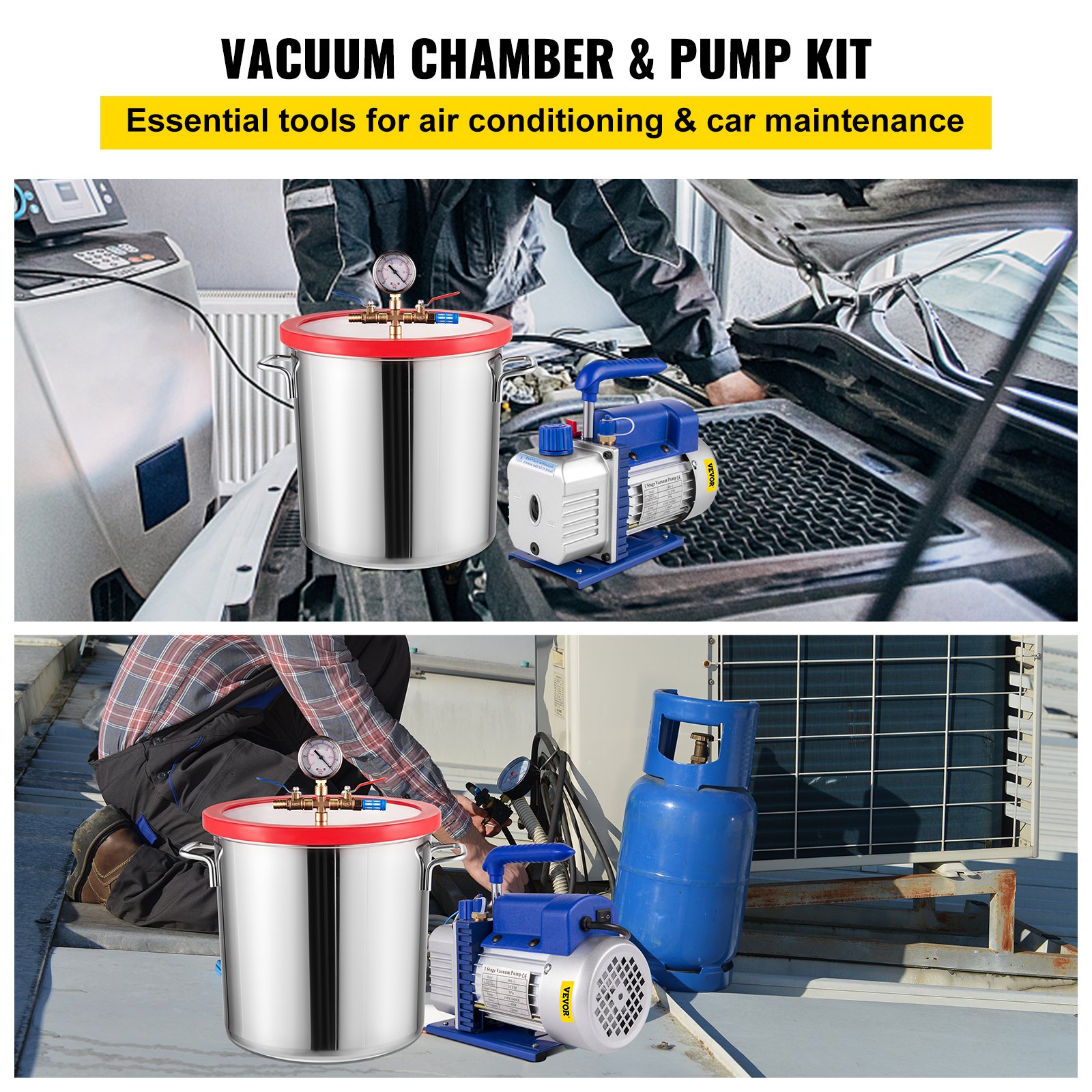 VEVOR Vacuum Chamber with Pump 3CFM 1/4HP Single Stage Vacuum Pump with