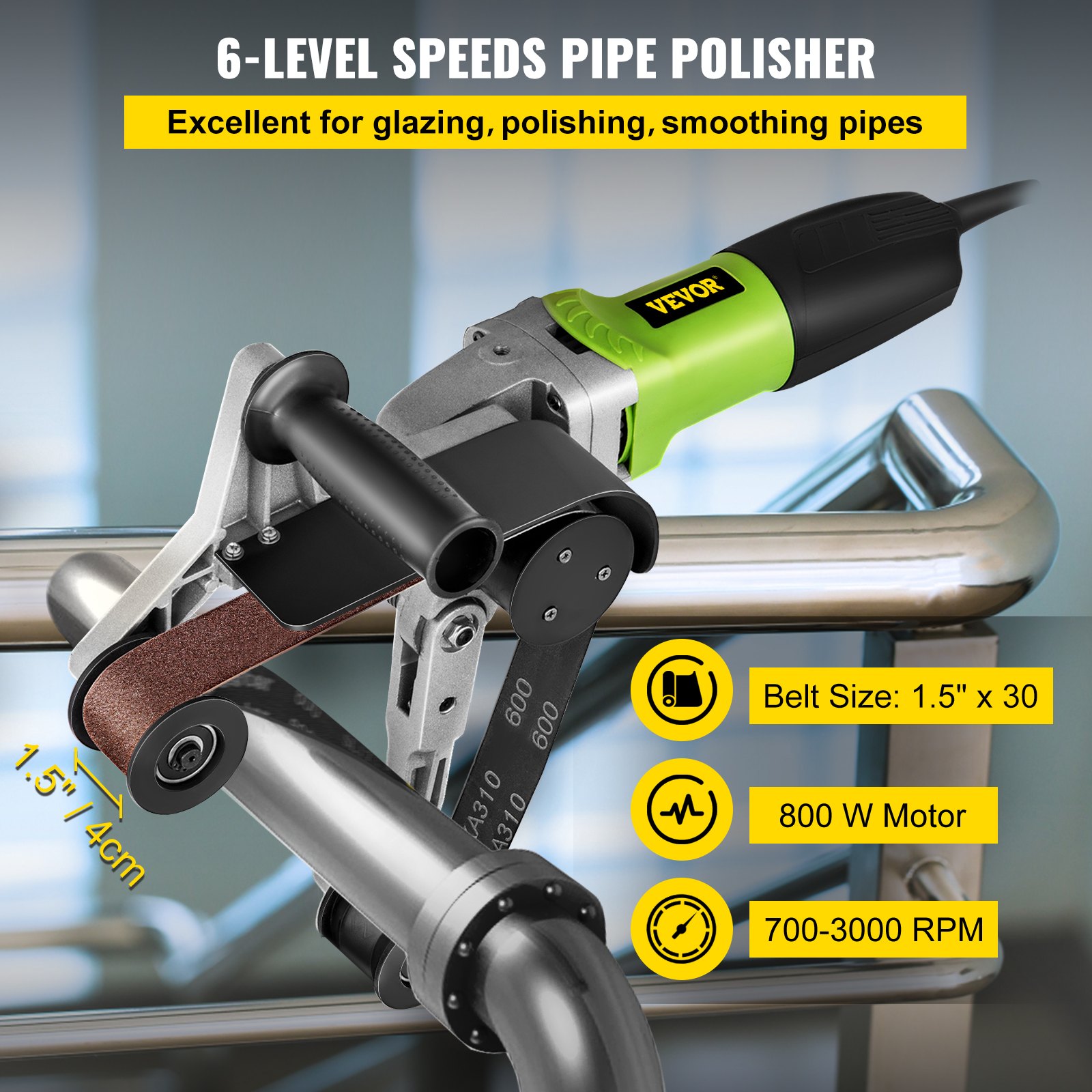 VEVOR Pipe Tube Polisher Sander 7"/180 mm Max Pipe Diameter,Sander Polisher Grinder 110V 800W