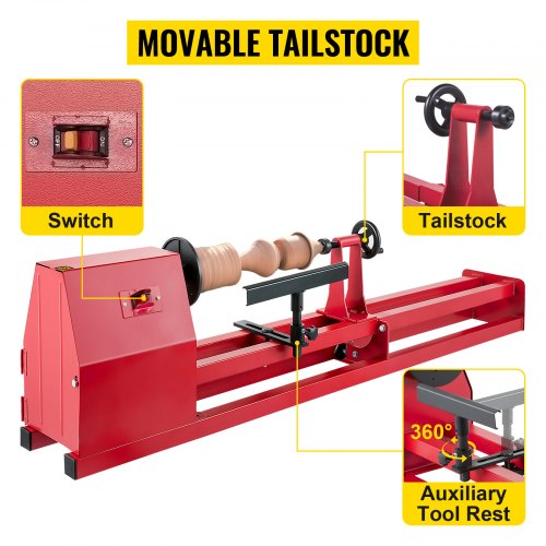 VEVOR Wood Lathe 14" x 40", Power Wood Turning Lathe 1/2HP 4 Speed 1100/1600/2300/3400RPM