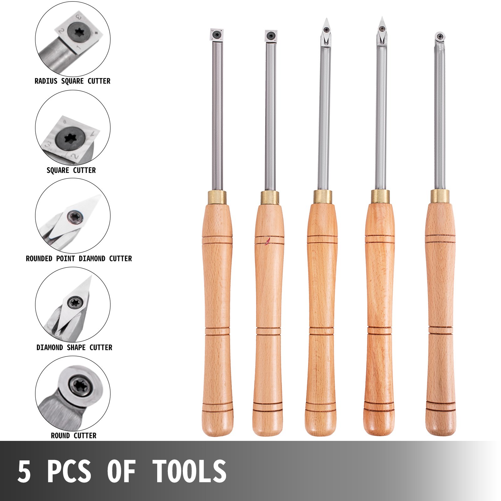 VEVOR VEVOR Wood Turning Tools for Lathe 5 PCS Set, Carbide Lathe Tools with Diamond Shape