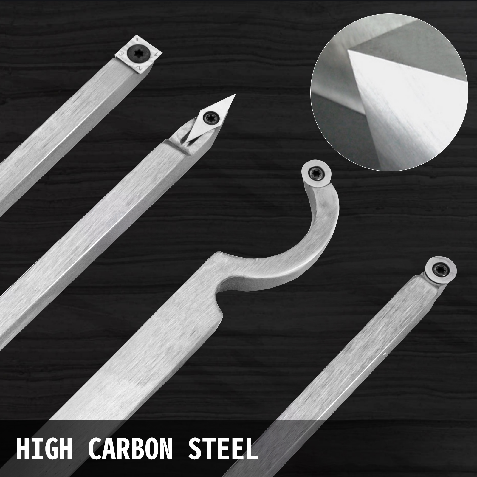 VEVOR Wood Turning Tools for Lathe 4 PCS Set, Carbide Lathe Tools with Diamond Shape, Round