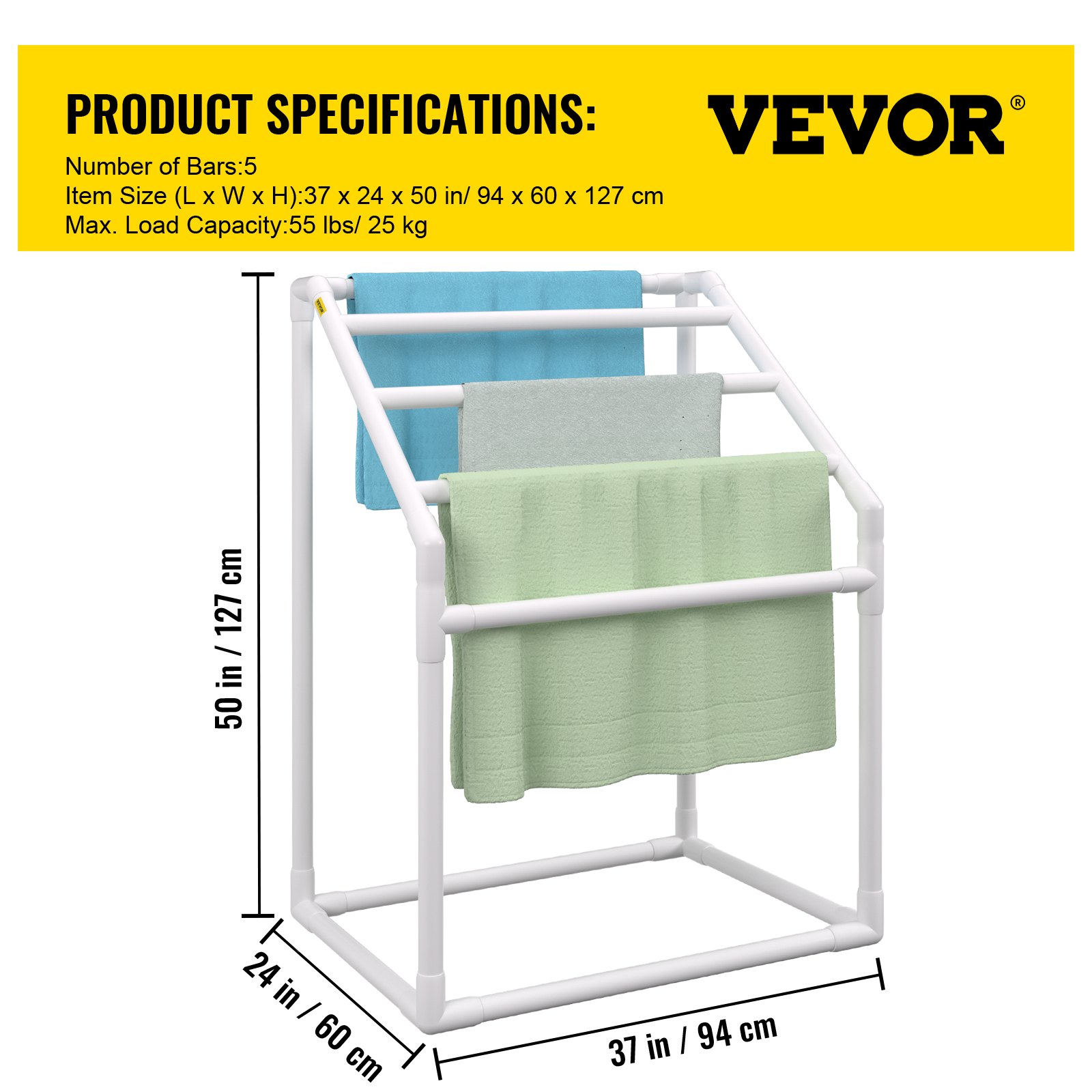 VEVOR Outdoor Towel Rack Pool Towel Rack 5 Bar Trapezoidal White