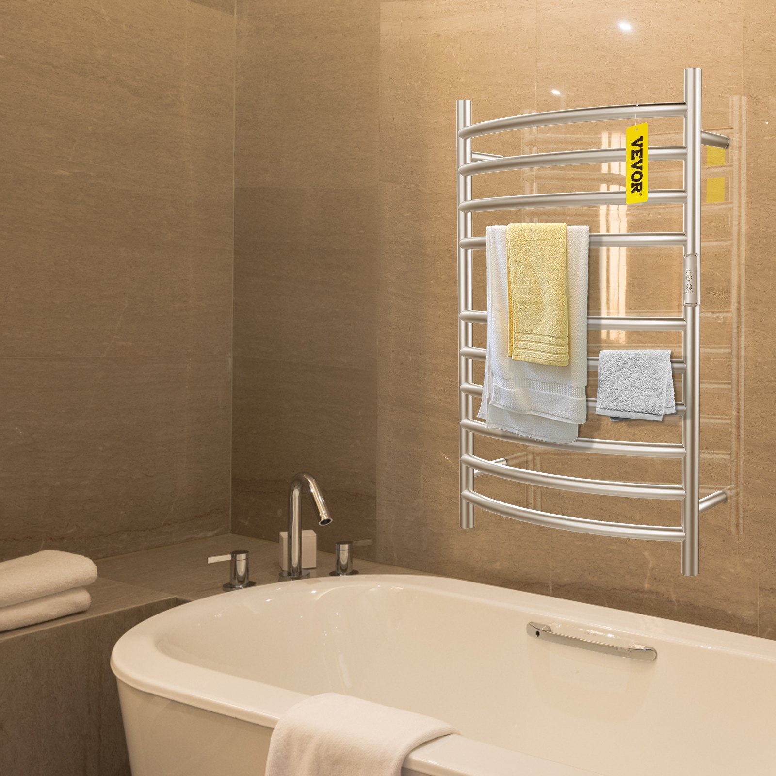 VEVOR Heated Towel Rack, 10Bar Curved Design, WallMounted Electric
