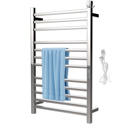 VEVOR Heated Towel Rack, 12 Bars Design, Mirror Polished Stainless ...