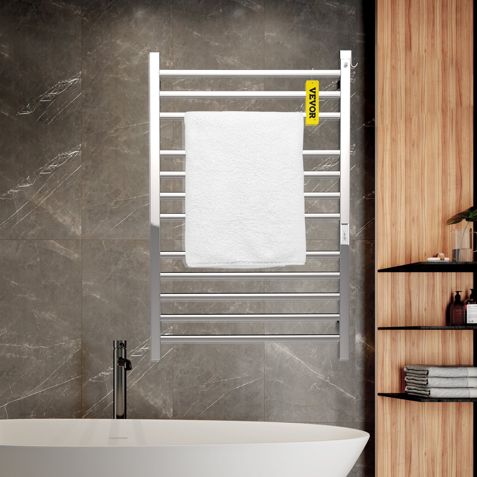 VEVOR Heated Towel Rack, 12 Bars Design, Mirror Polished Stainless ...