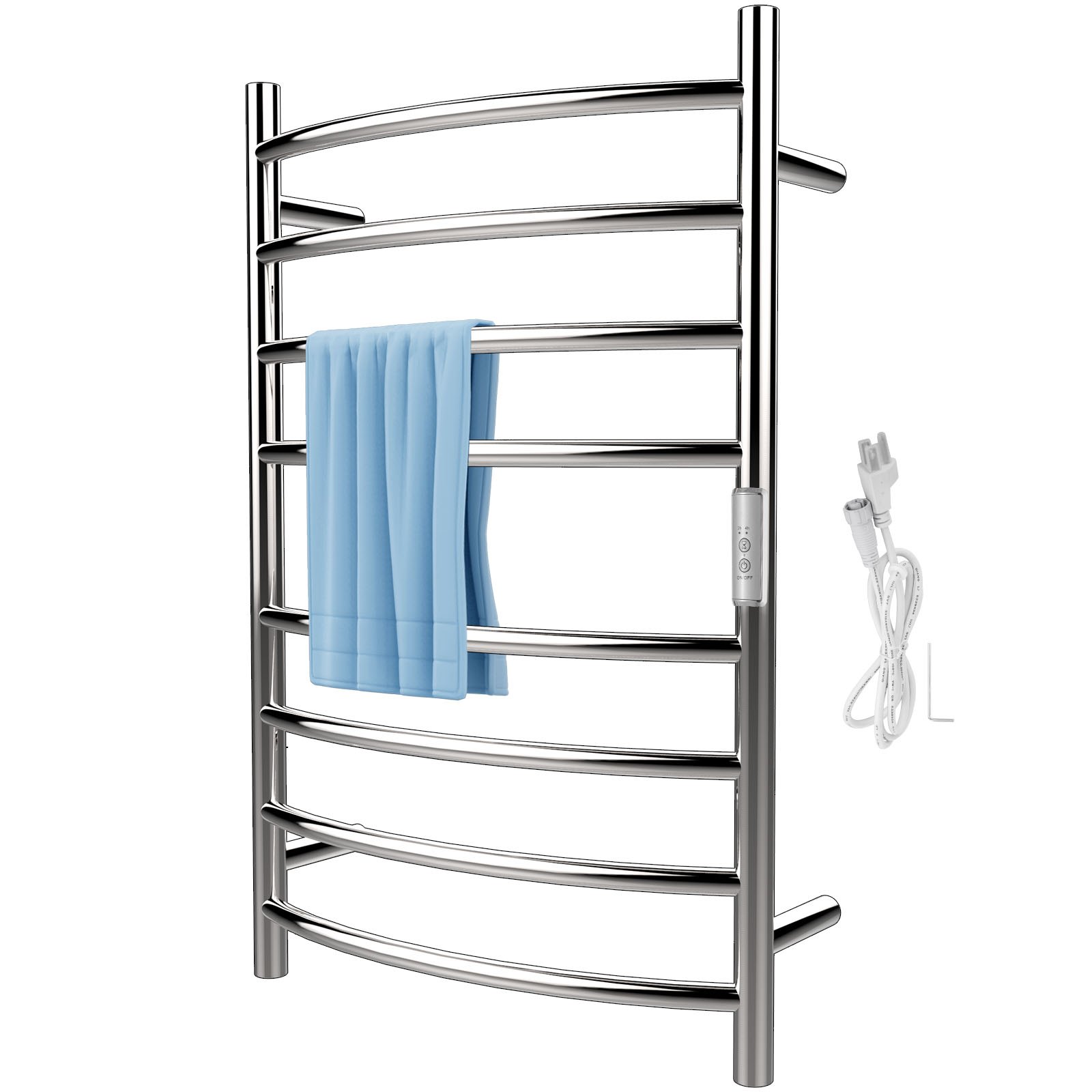 VEVOR Heated Towel Rack, 8 Bars Curved Design, Mirror Polished