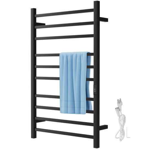 VEVOR Heated Towel Rack, 10 Bars Design, Powder Coated Stainless Steel