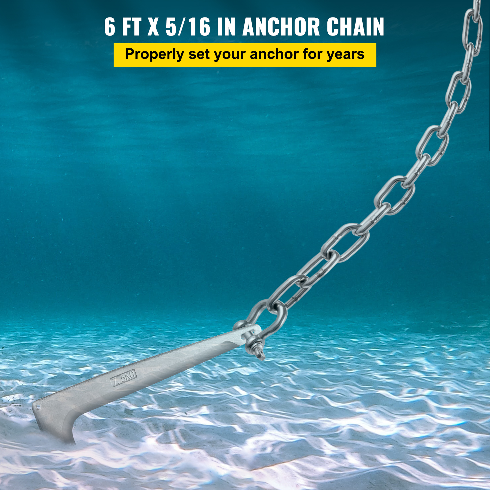 VEVOR Anchor Chain, 6' x 5/16" 316 Stainless Steel Chain, 3/8" Anchor