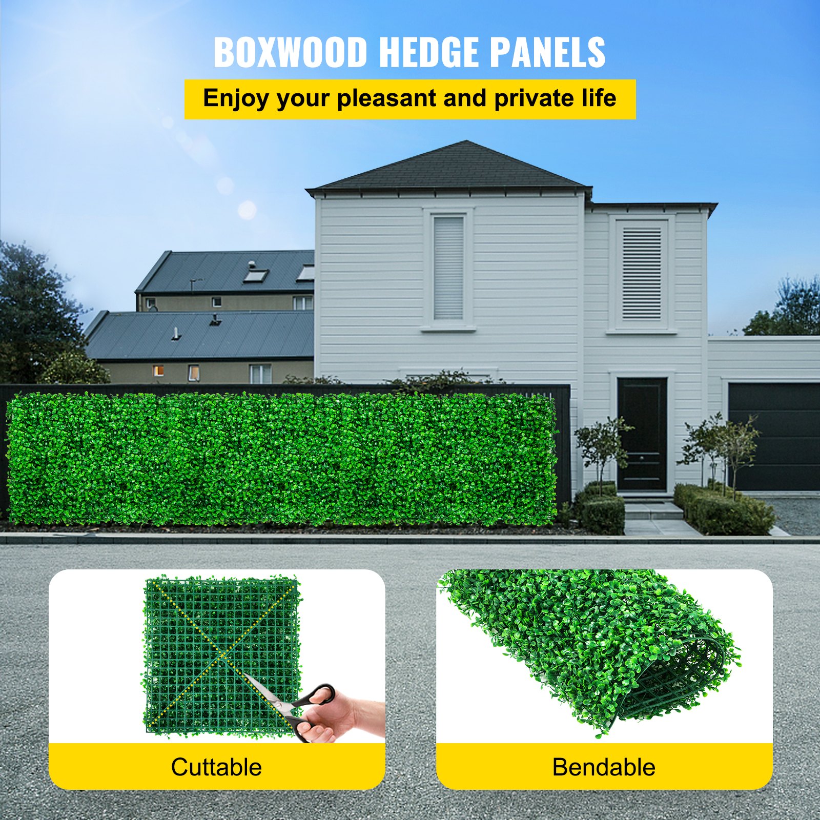 VEVOR Artificial Boxwood Panel UV 24pcs Boxwood Hedge Wall Panels