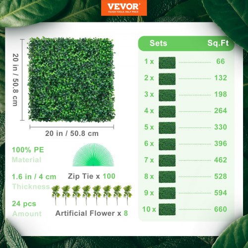 Vevor 24pcs 20x20 Artificial Boxwood Panelsboxwood Hedge Wall Panelsartificial Grass 8230