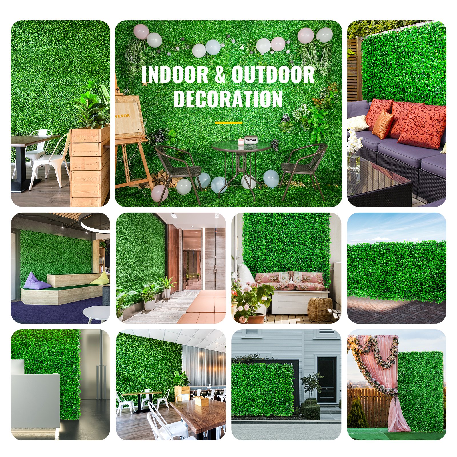 VEVOR Artificial Boxwood Panel UV 48pcs Boxwood Hedge Wall Panels Artificial Grass Backdrop Wall