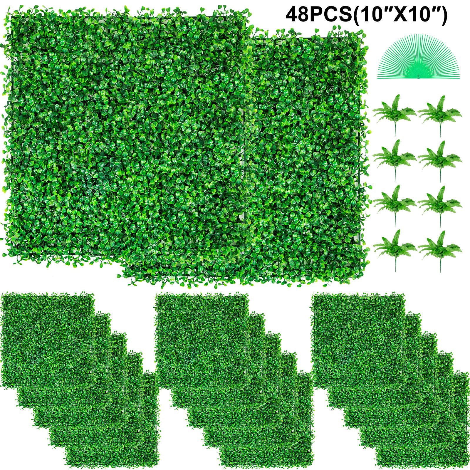 VEVOR Artificial Boxwood Panel, Boxwood Hedge Wall Panels UV 48pcs 10 ...