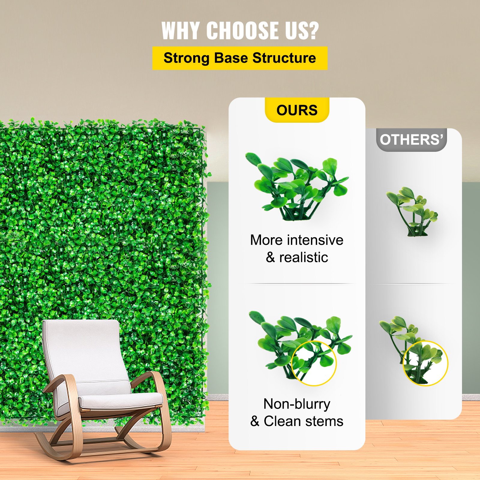 VEVOR Artificial Boxwood Panel UV 48pcs Boxwood Hedge Wall Panels ...