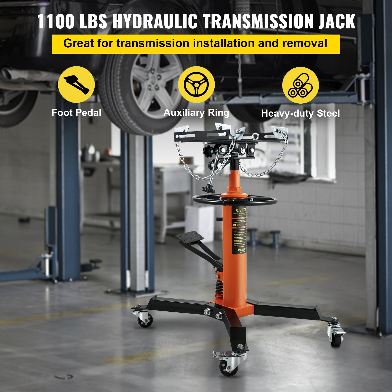 VEVOR Transmission Jack 1100 lbs 2-Stage Hydraulic High Lift Vertical ...