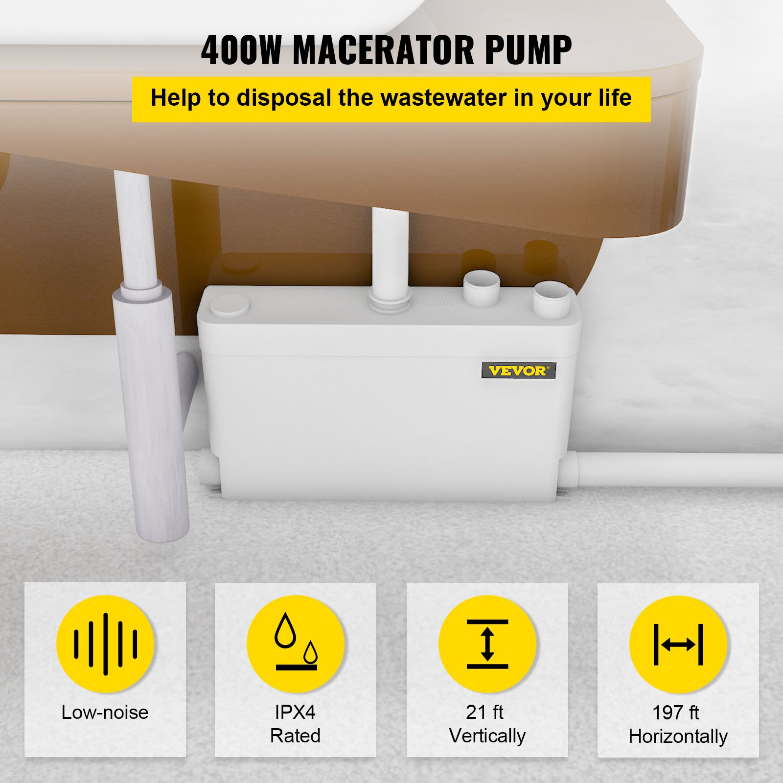 VEVOR VEVOR Macerator Pump, 400W Sewerage Pump, 4 Inlets(1 Sided