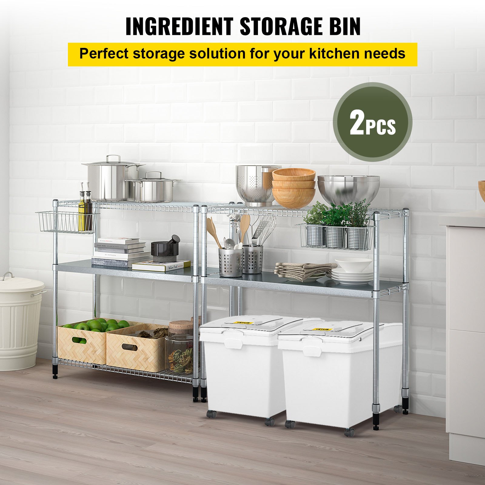 VEVOR 10.5 Gallons Ingredient Bin, Ingredient Storage Bin 2 Pcs/Set, PP
