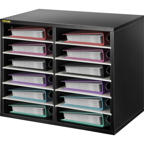 VEVOR 12 Compartments Wood Literature Organizer, Adjustable Shelves