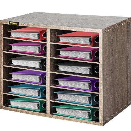 VEVOR 12 Compartments Wood Literature Organizer, Adjustable Shelves