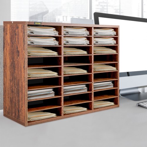 VEVOR 27 Compartments Wood Literature Organizer, Adjustable Shelves Medium Density Fiberboard Mail Center Office Home School Storage White