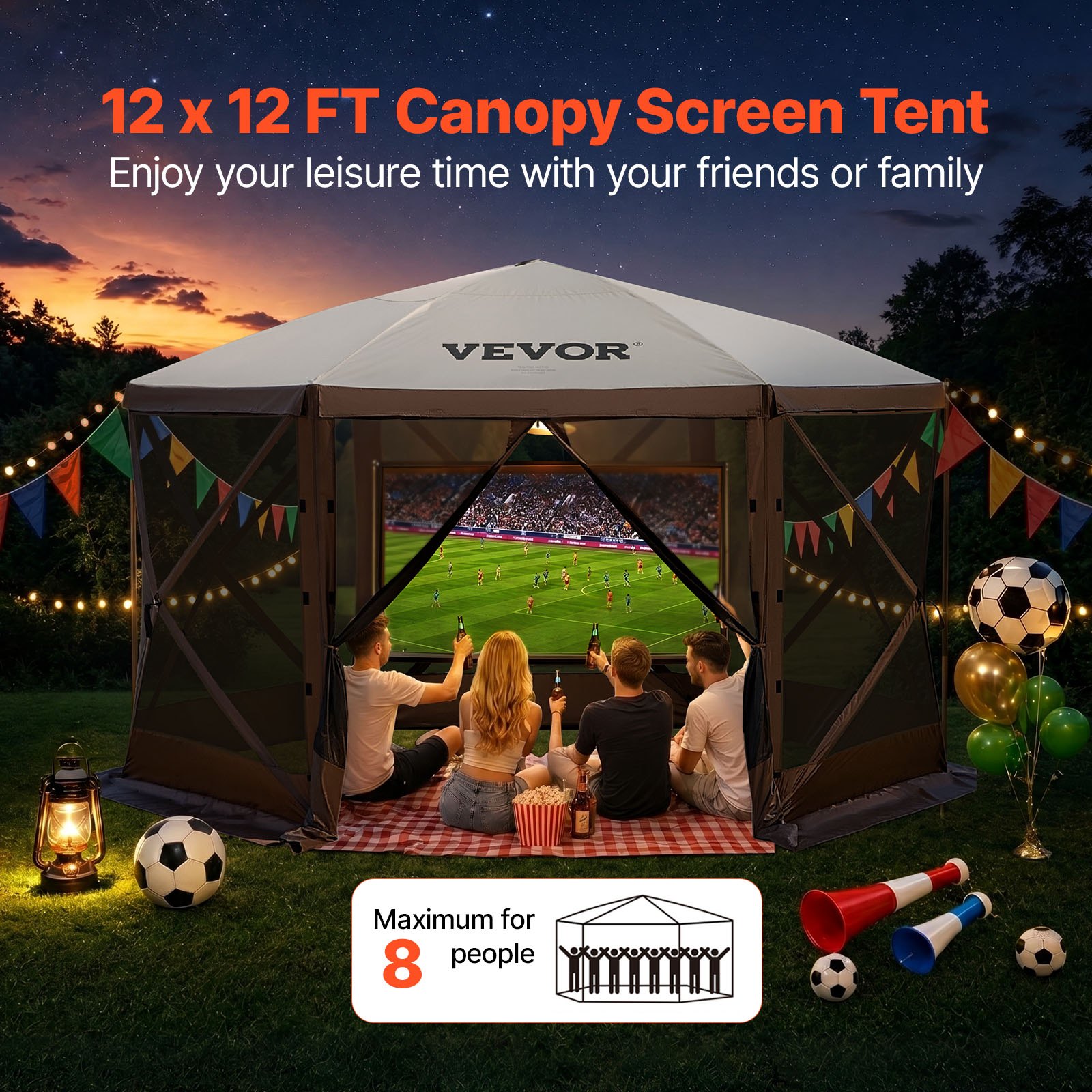 VEVOR Popup Camping Gazebo Camping Canopy Shelter 6 Sided 12' x 12' Sun Shade VEVOR US