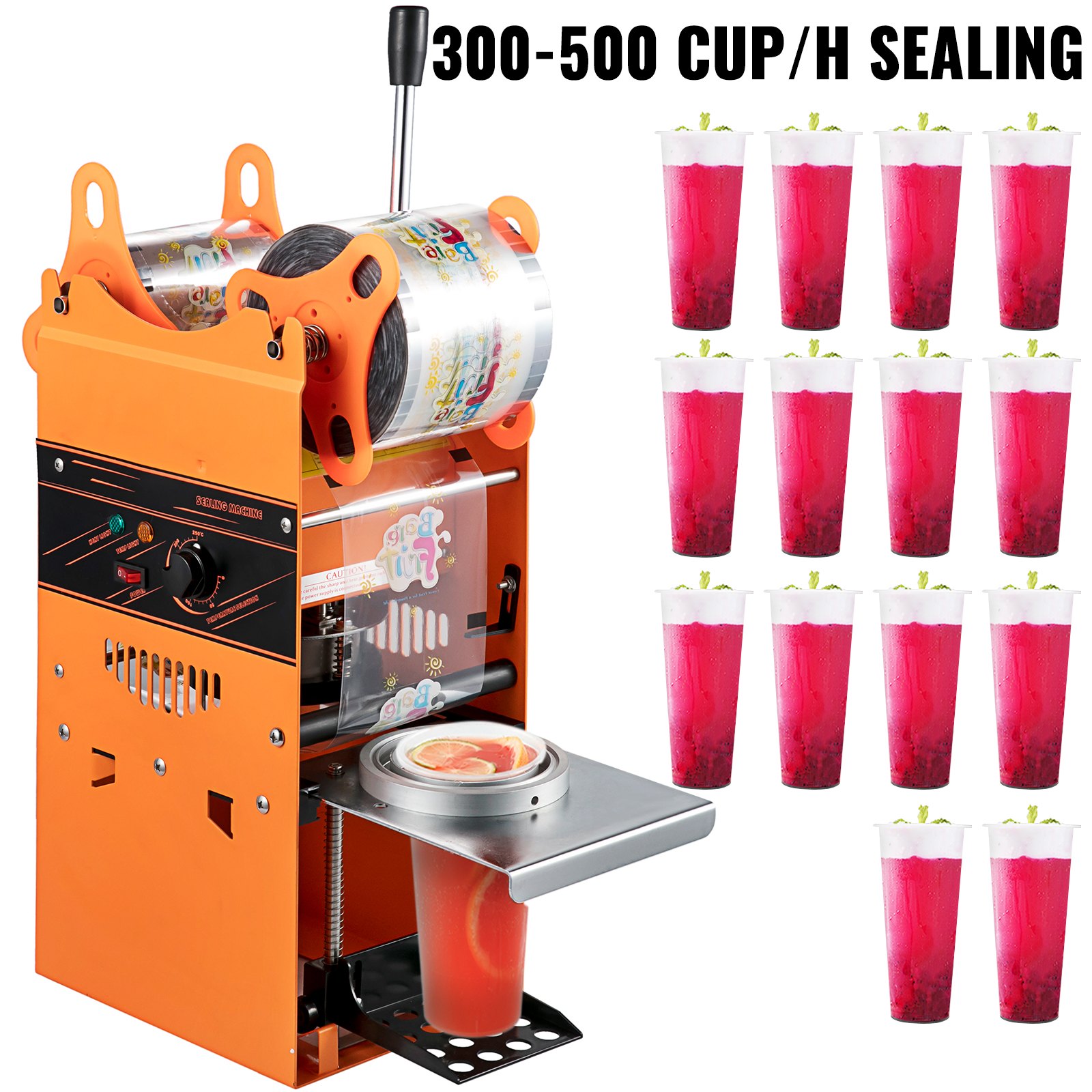 Vevor Manual Tea Cup Sealer Machine 300 500 Cuph Manual Boba Tea Sealer Machine Orange 90 6320