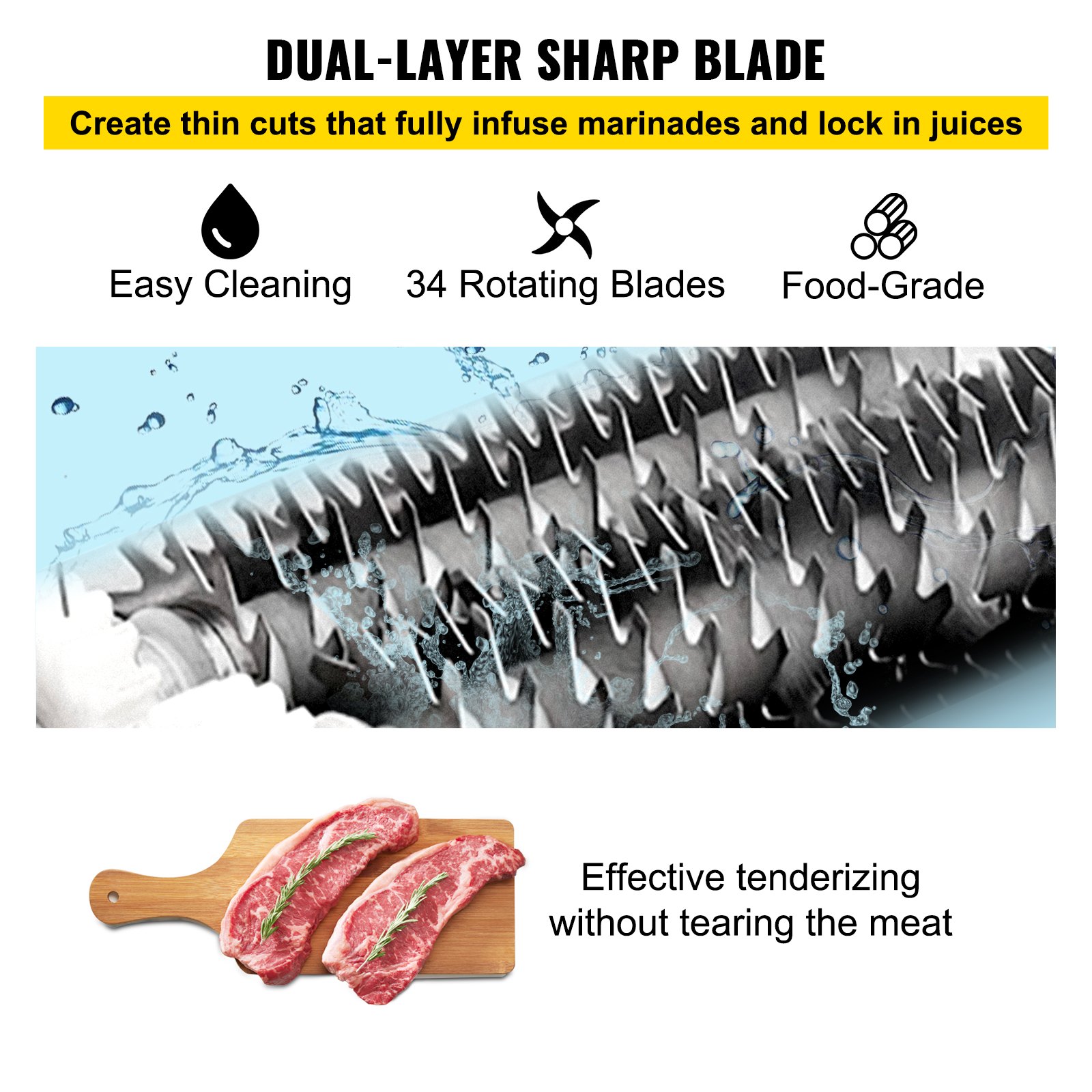 VEVOR Commercial Meat Tenderizer 450W Stainless Steel 110V Electric