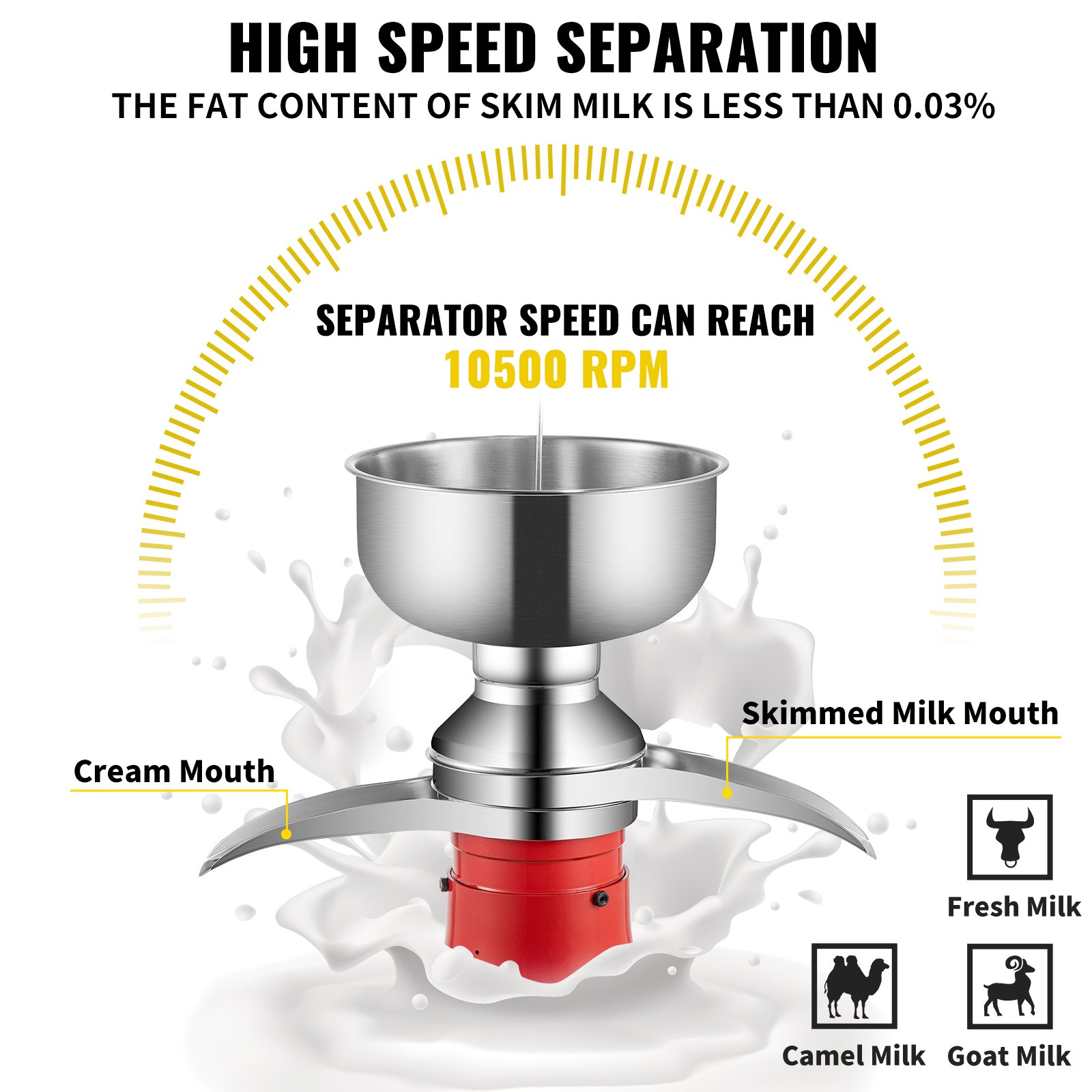 VEVOR Milk Cream Centrifugal Separator, Stainless Steel Electric Cream