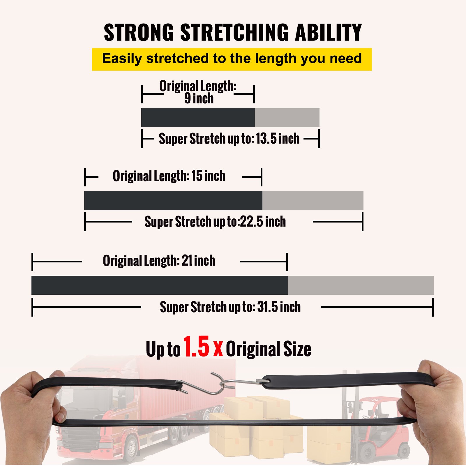 VEVOR Rubber Bungee Cords, 11 Pack 9", 21 Pack 15", 21 Pack 21