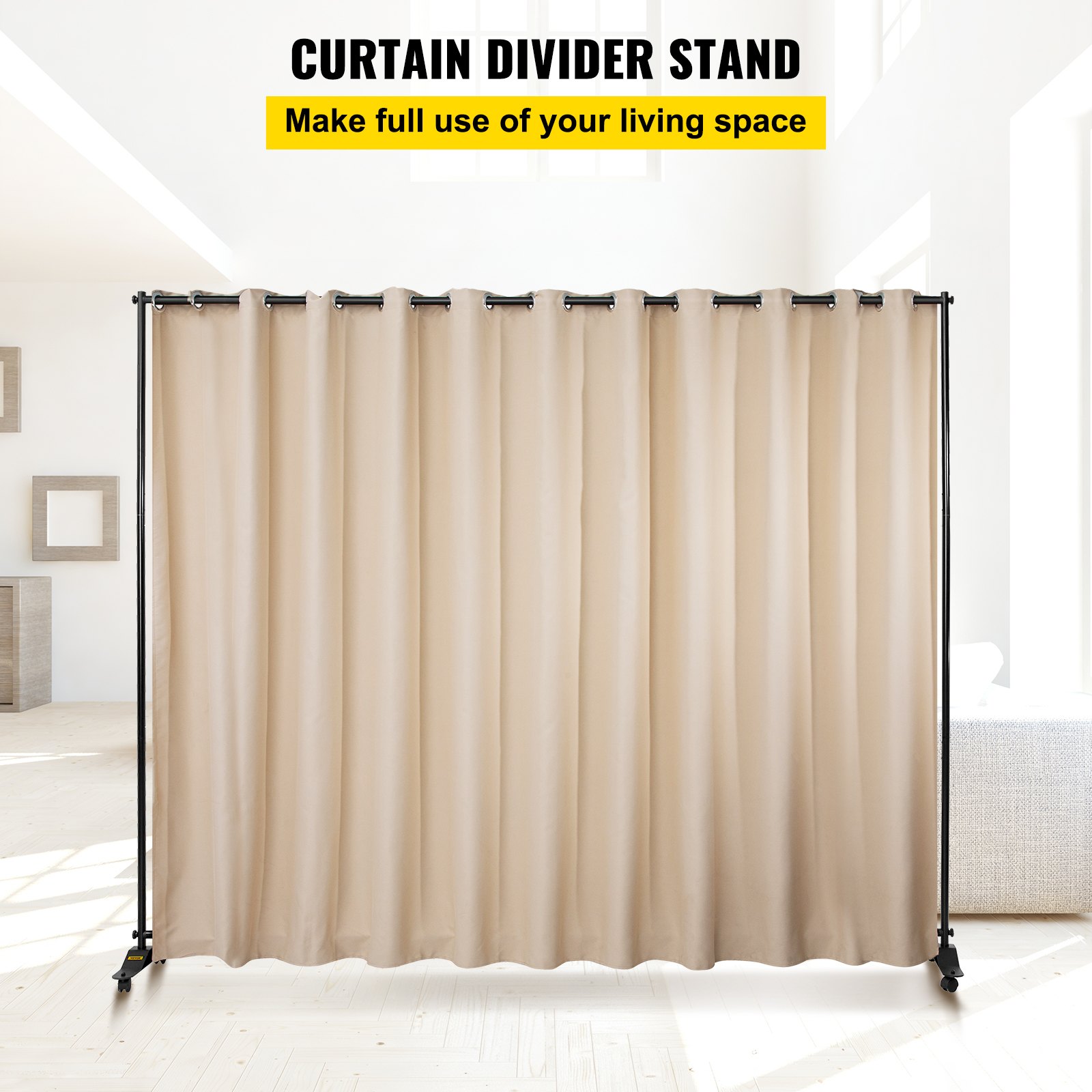 VEVOR Room Divider Kit, 8 ft x 10 ft, 4 Rolling Wheels Curtain Divider