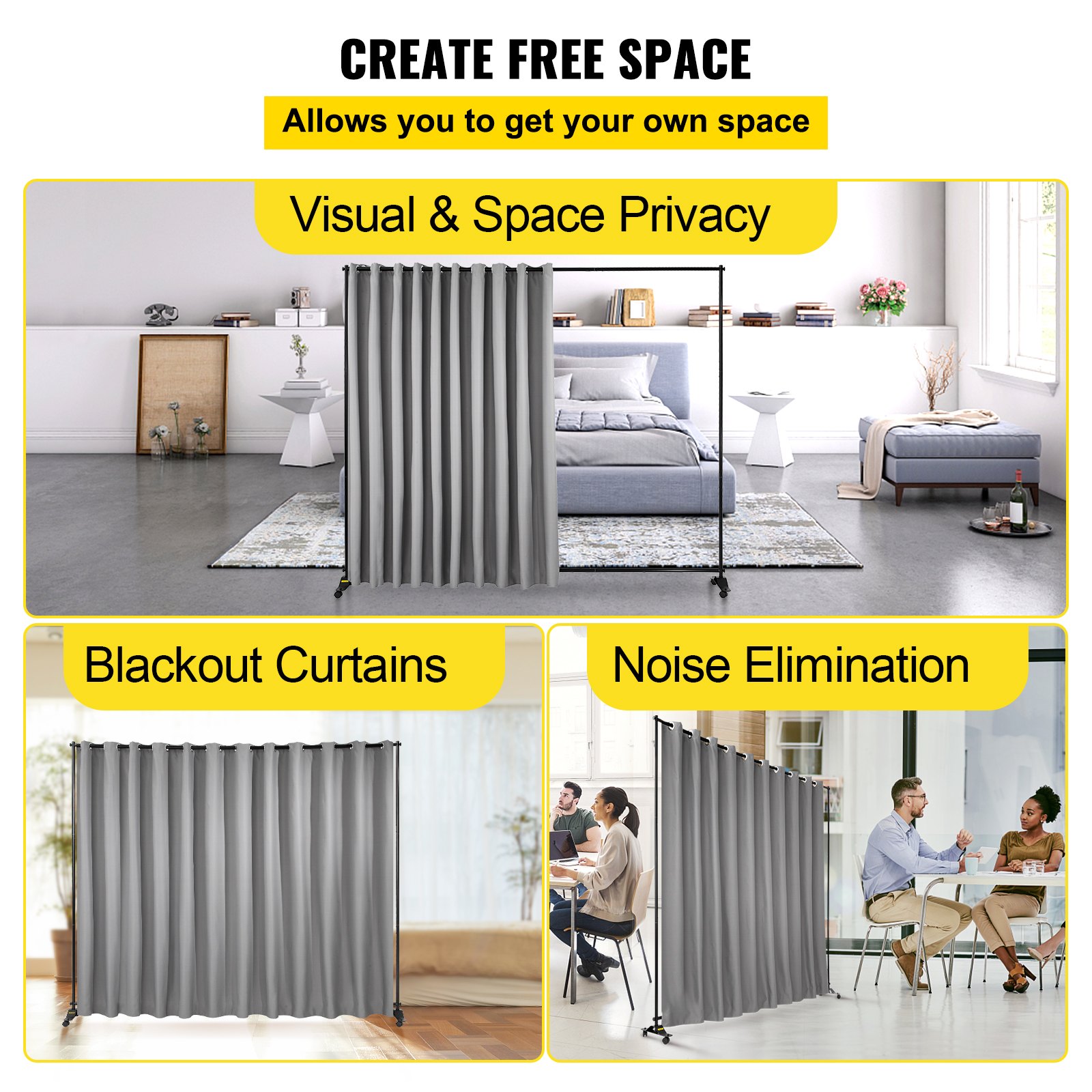 VEVOR VEVOR Curtain Divider Stand, 8 x 10 ft, 4 Rolling Wheels Room
