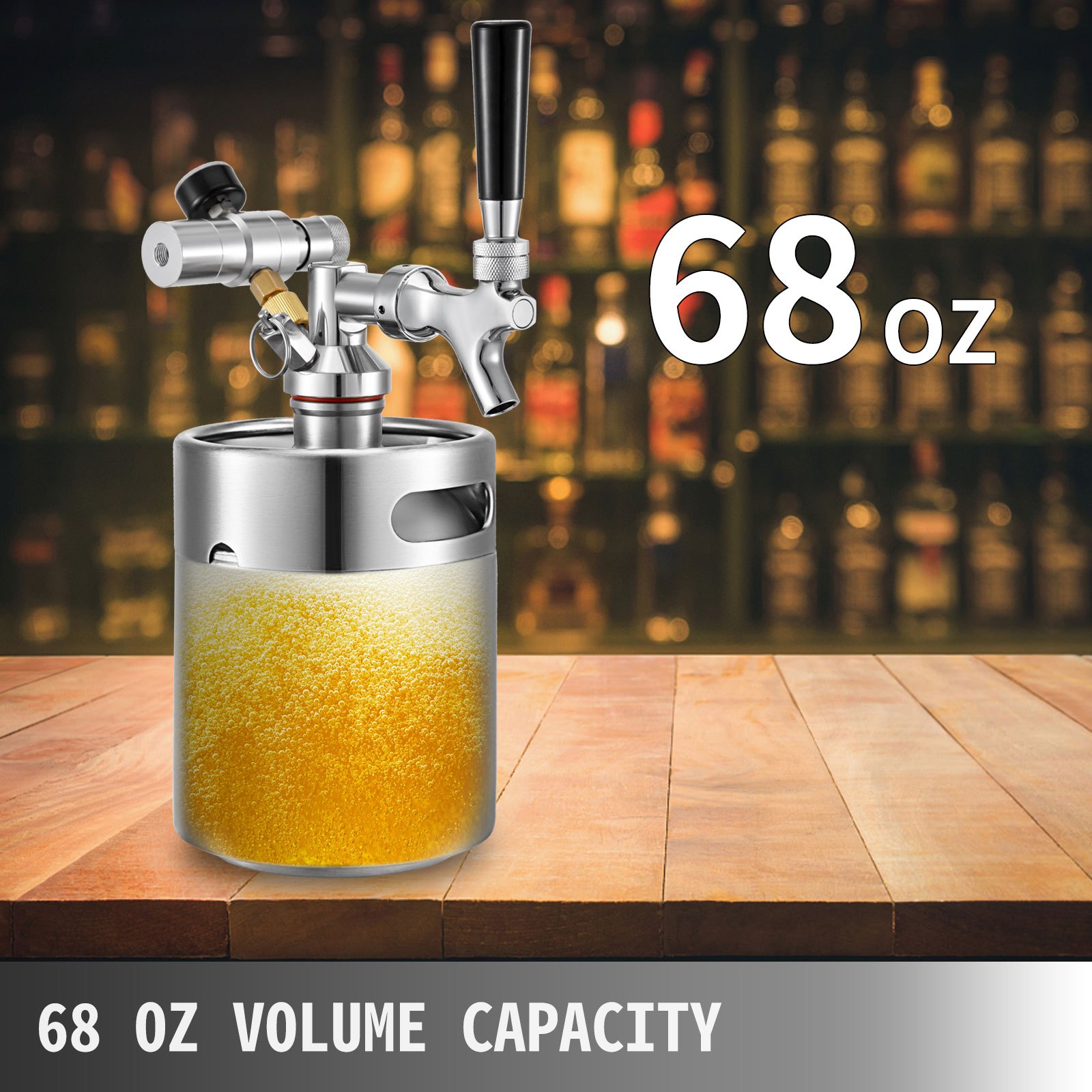 VEVOR Beer Mini Keg 68 Oz, Mini Keg Growler w/Tap Faucet, Pressurized