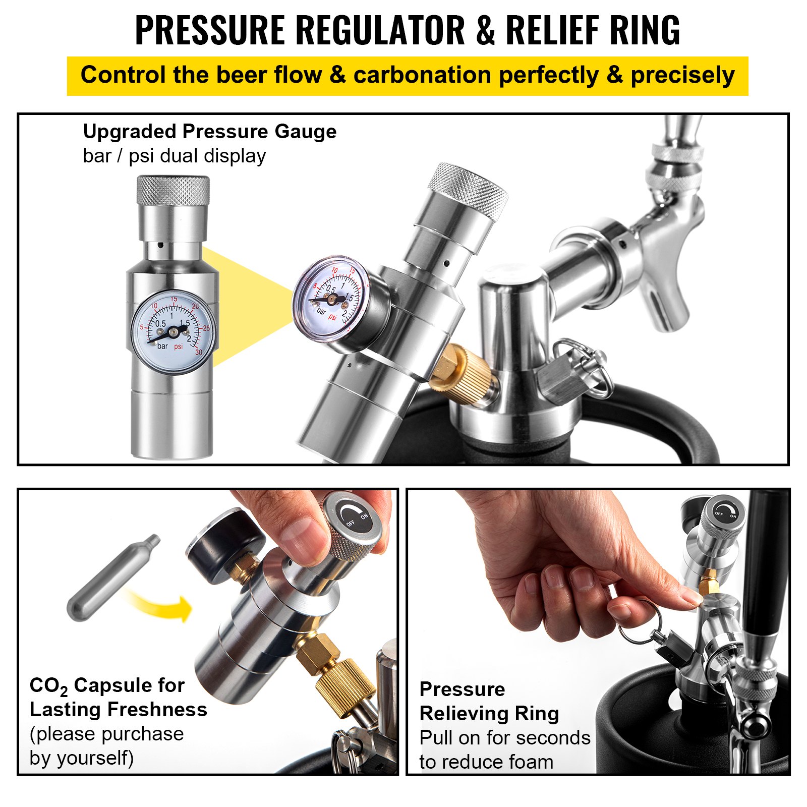 VEVOR Beer Growler Tap System, 170Oz Mini Keg, 5L Pressurized Beer Growler, 304 Stainless Steel