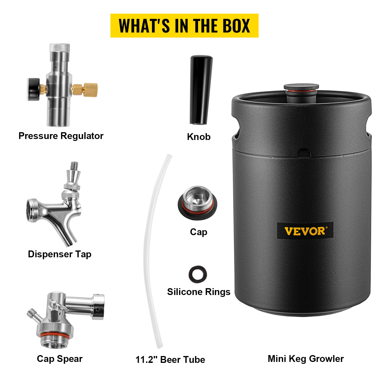 VEVOR Beer Growler Tap System, 170Oz Mini Keg, 5L Pressurized Beer