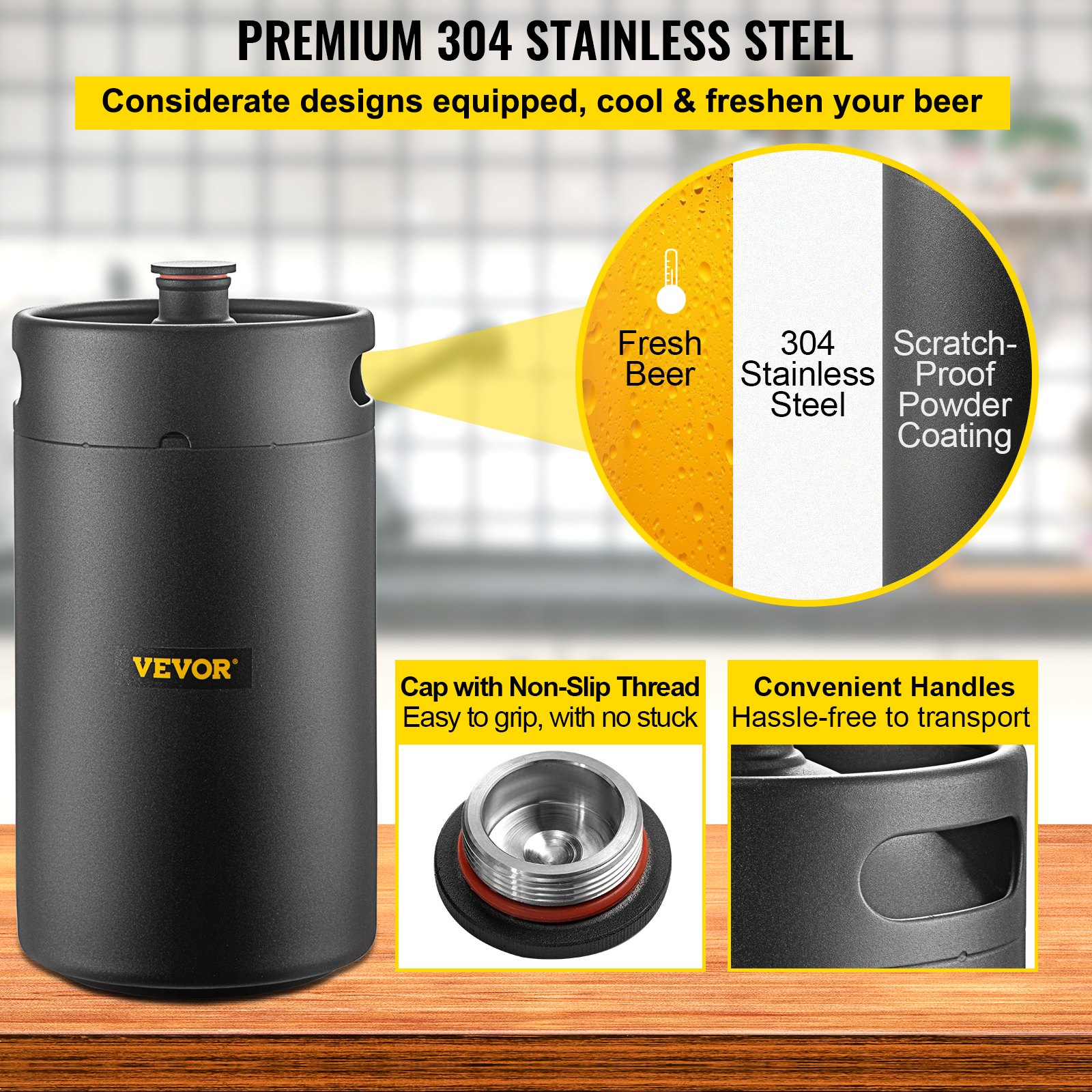 VEVOR Beer Growler Tap System, 270Oz Mini Keg, 8L Pressurized Beer
