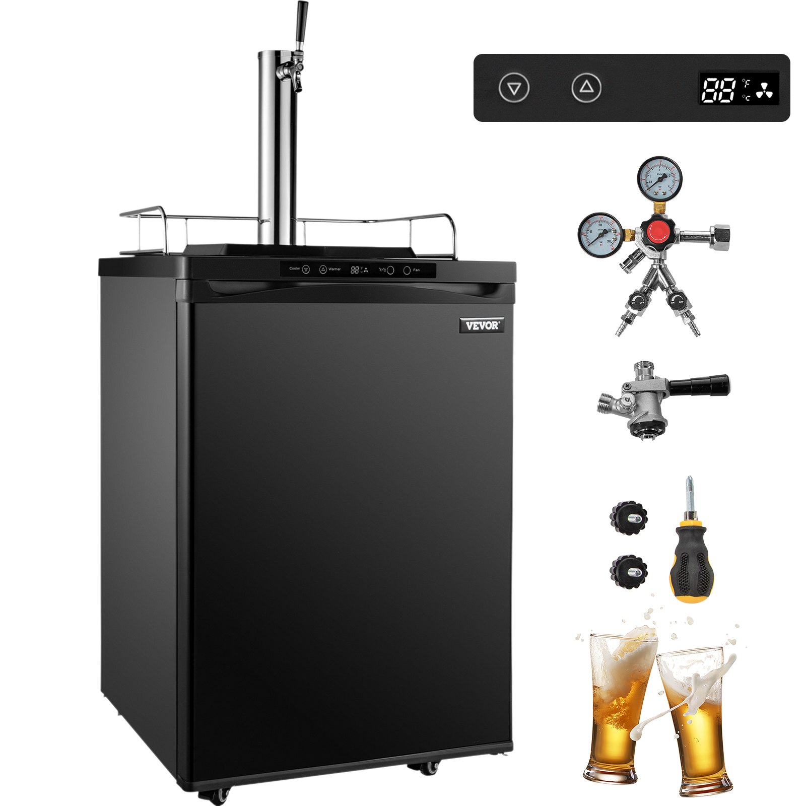 VEVOR Black Kegerators Beer Dispenser, Full Size Beer Kegerator