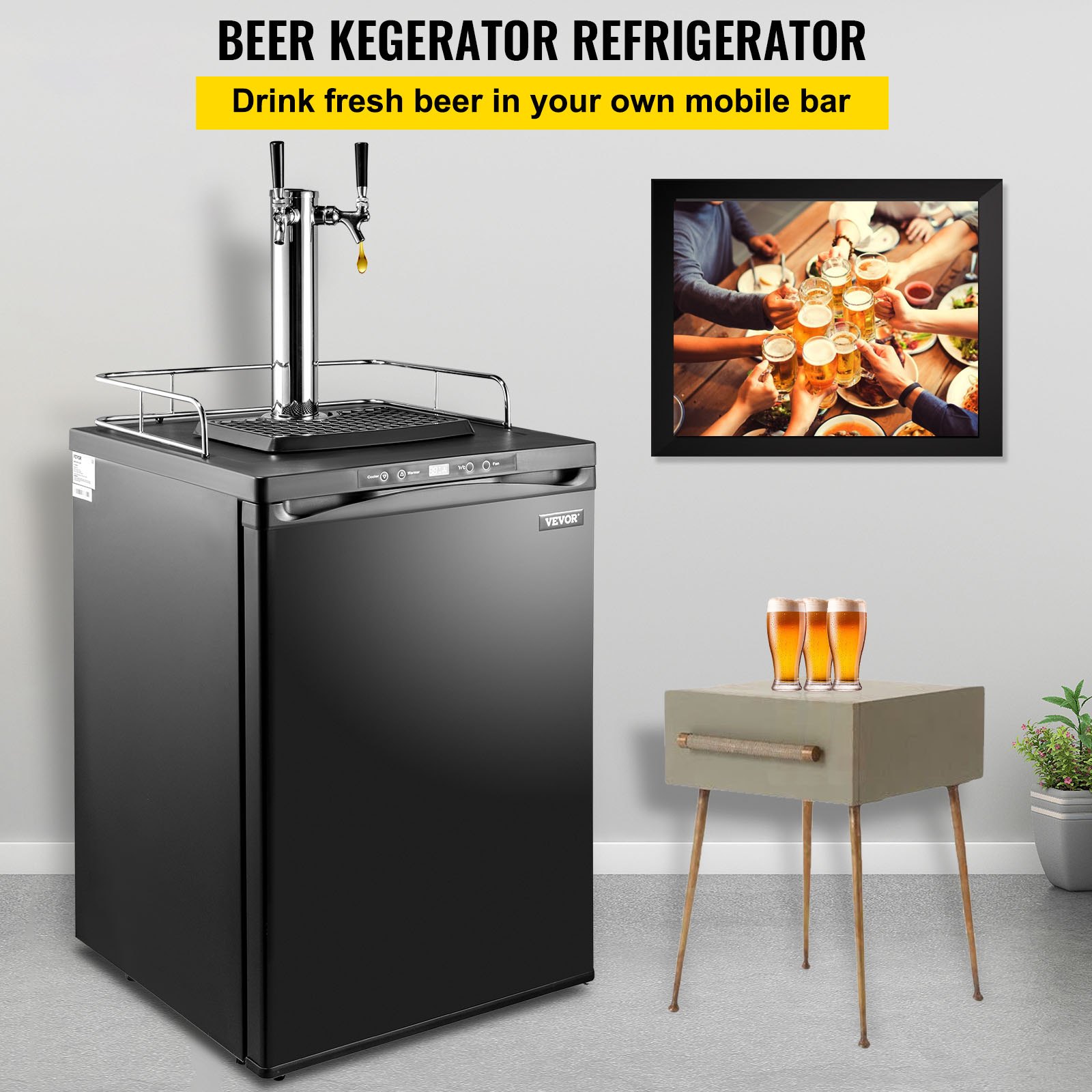 VEVOR Black Kegerators Beer Dispenser, Full Size Beer Kegerator