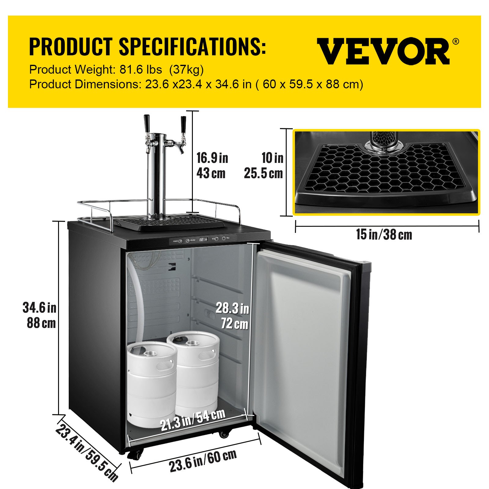 VEVOR Kegerators Beer Dispenser, Full Size Beer Kegerator Refrigerator