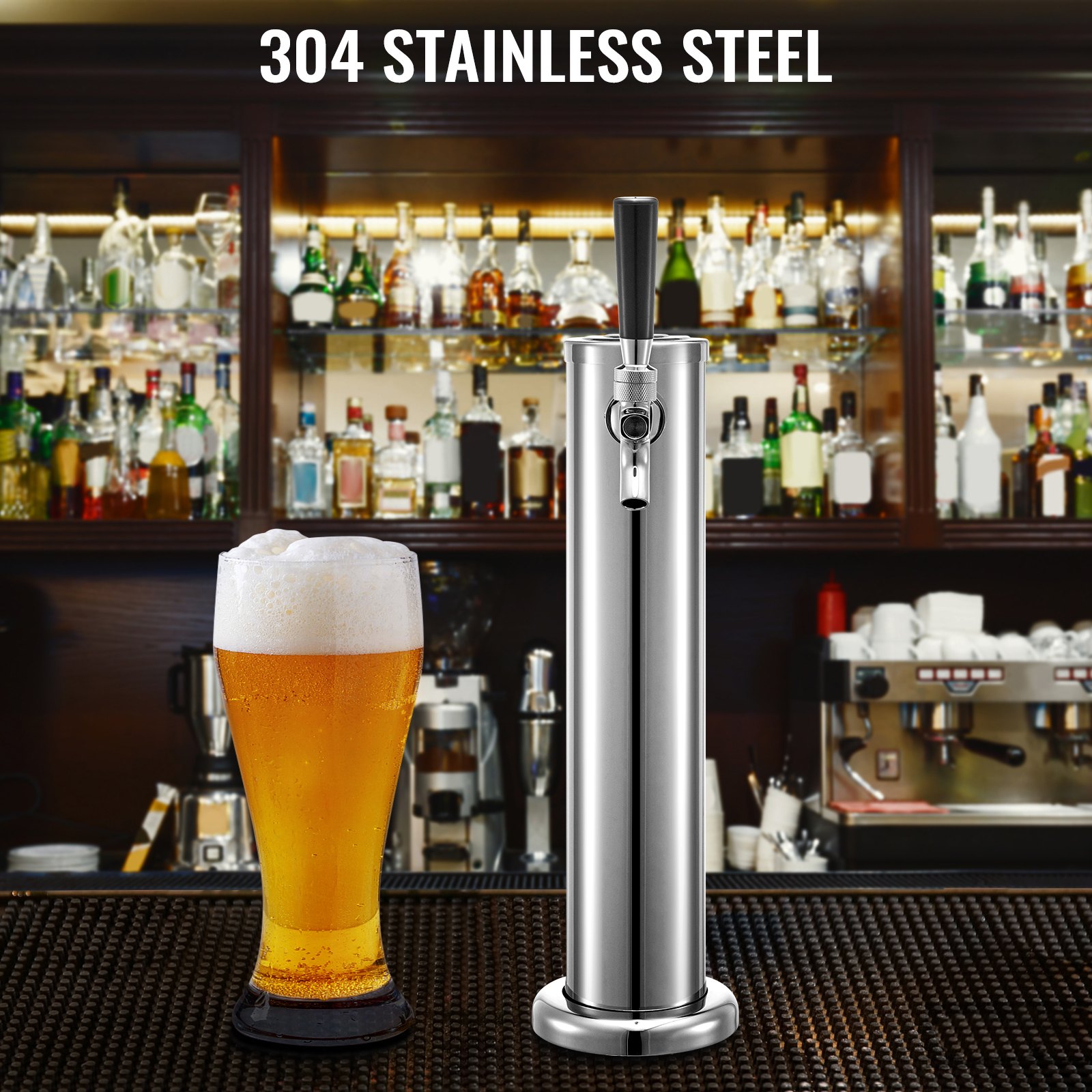 VEVOR Beer Tower, Single Faucet Kegerator Tower, Stainless Steel Draft