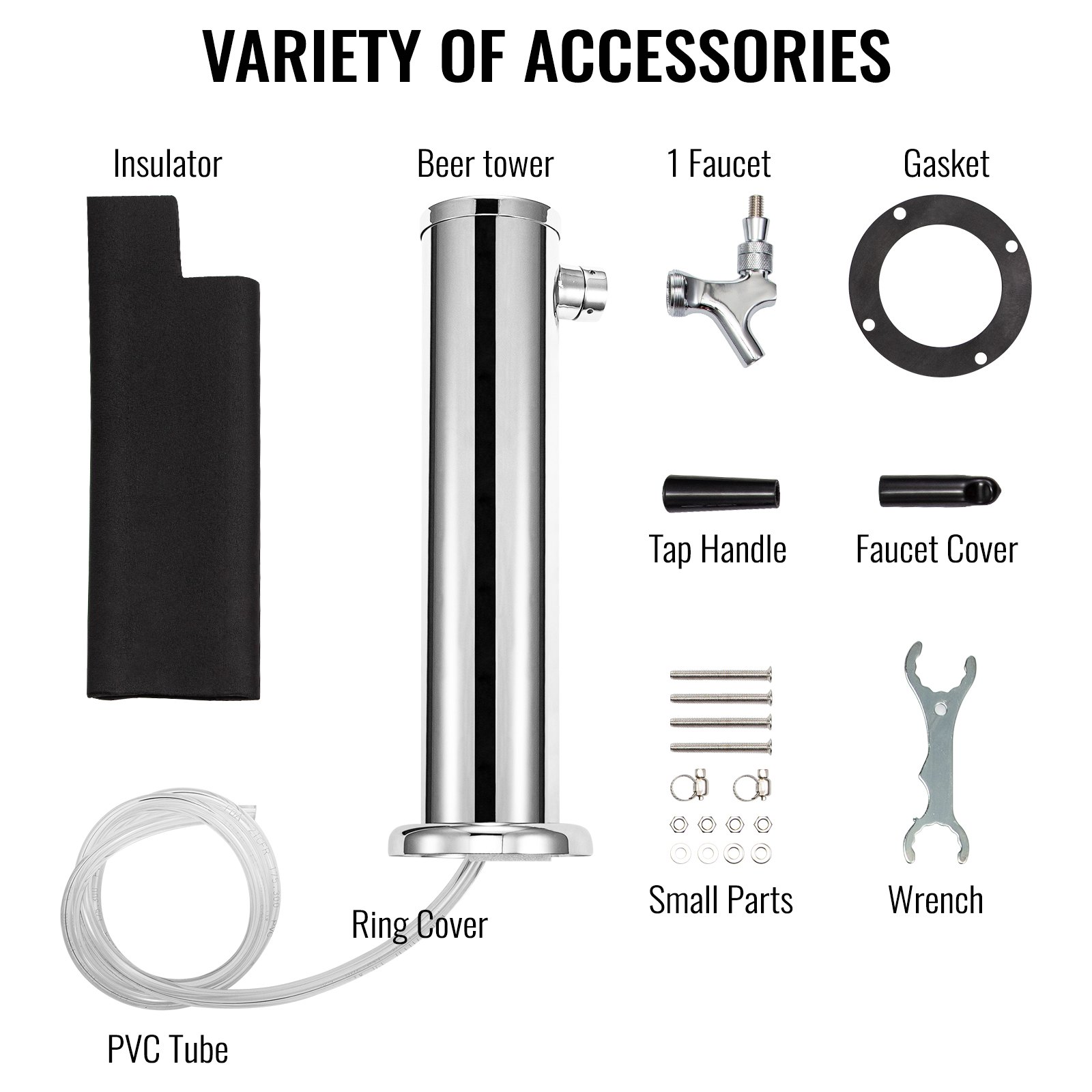 VEVOR Beer Tower, Single Faucet Kegerator Tower, Stainless Steel Draft
