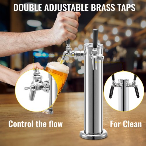 VEVOR Beer Tower, Double Adjustable Brass Faucet Kegerator Tower