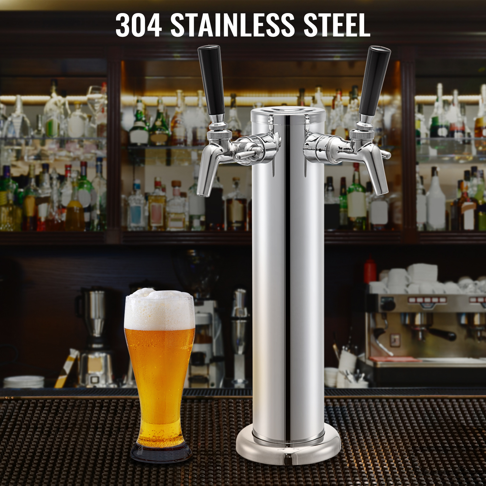 VEVOR Beer Tower, Double Adjustable Brass Faucet Kegerator Tower