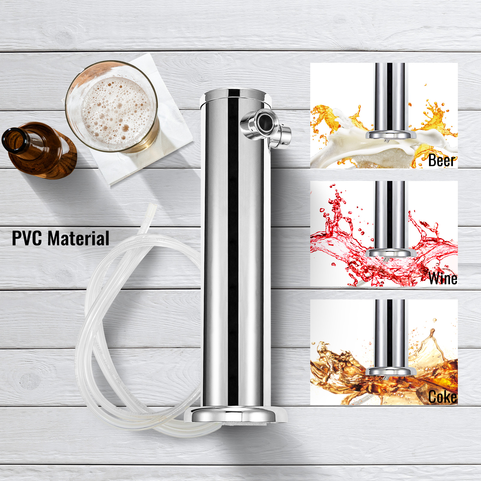 VEVOR Beer Tower, Double Adjustable Brass Faucet Kegerator Tower