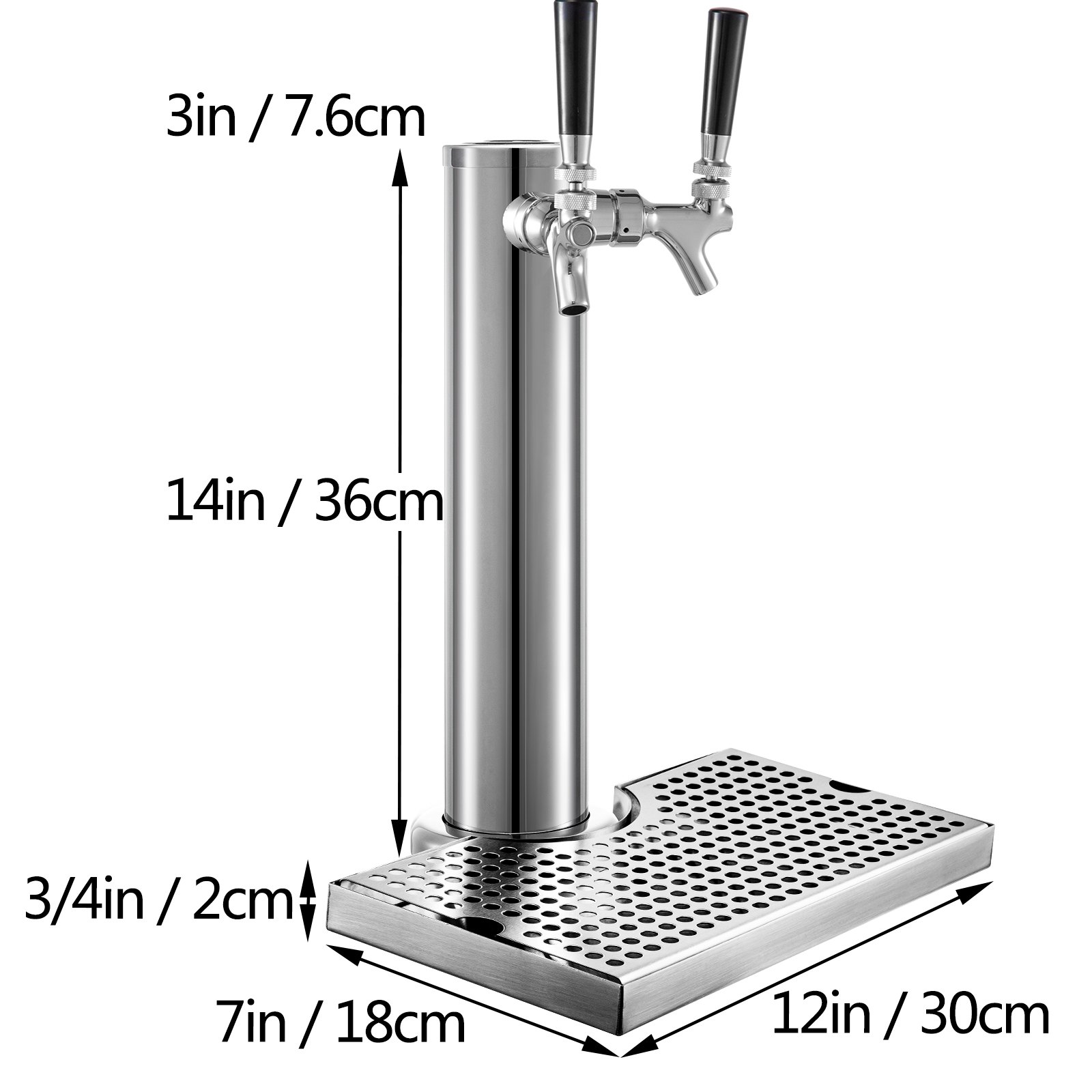 VEVOR Beer Tower, Dual Faucet Tap Kegerator Tower, Stainless Steel Draft Beer Tower with 12" x 7