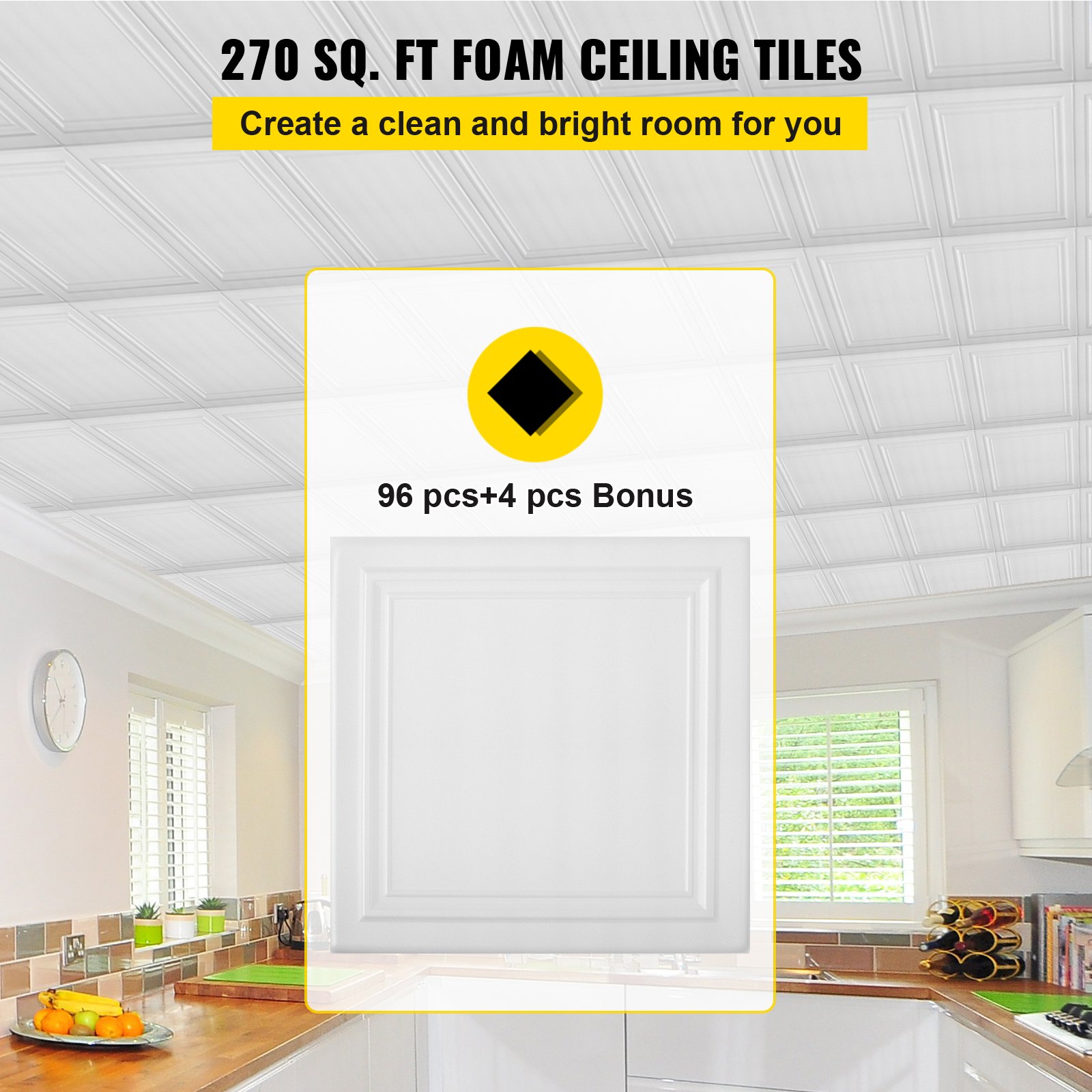 VEVOR Styrofoam Ceiling Tile Glue-up DIY Ceiling Tile 19.7" x 19.7 ...