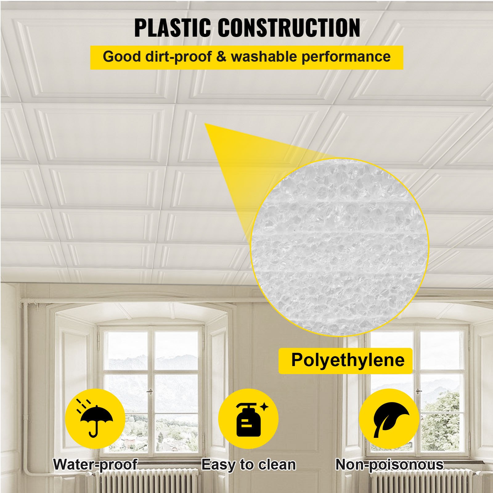 VEVOR Foam Ceiling Tiles, 19.7" x 19.7" Glueup Ceiling Tiles, 100 pcs